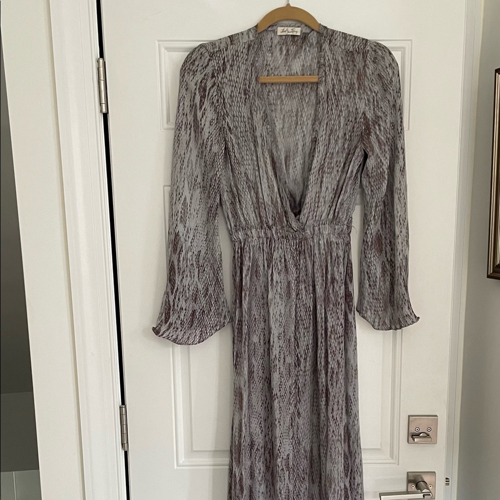Loveshackfancy Python Print Silk Dress Pale Blue Size M